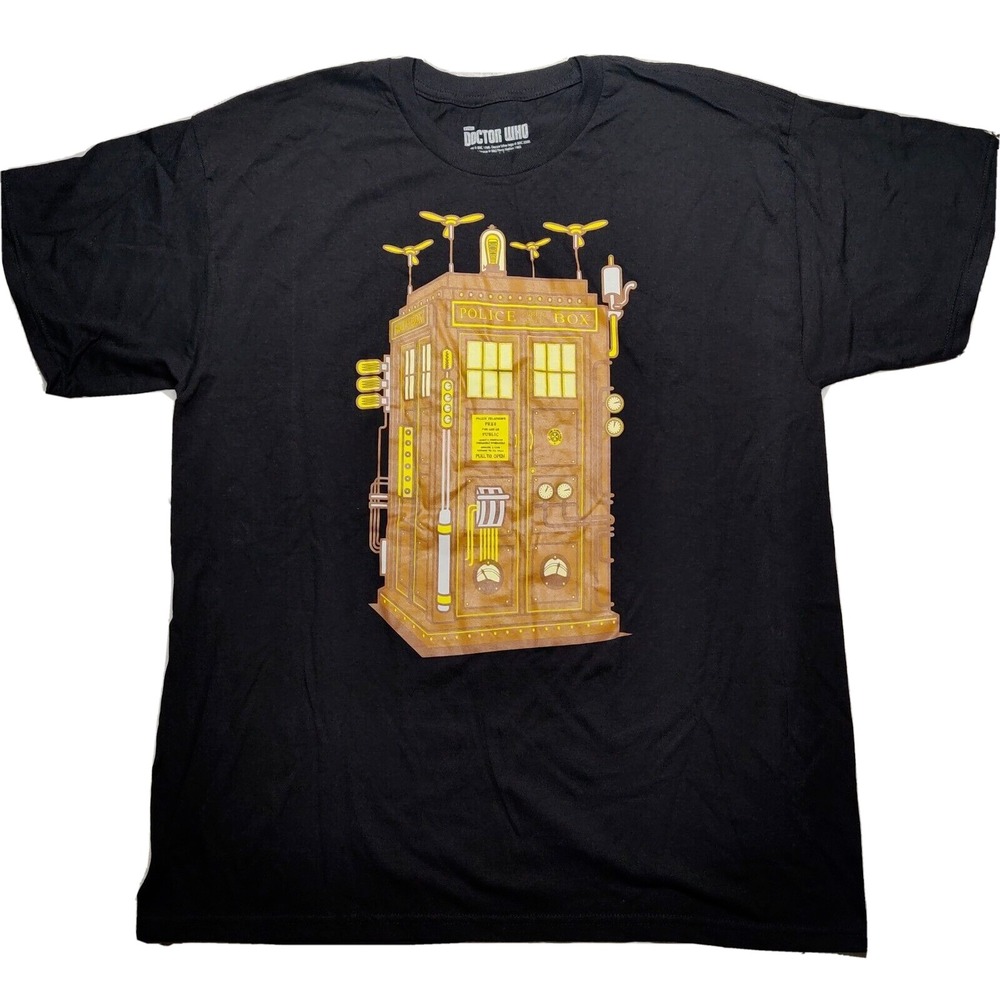 DOCTOR WHO STEAMPUNK TARDIS Men Size XL Black Cotton S/S T-Shirt‎ NEW